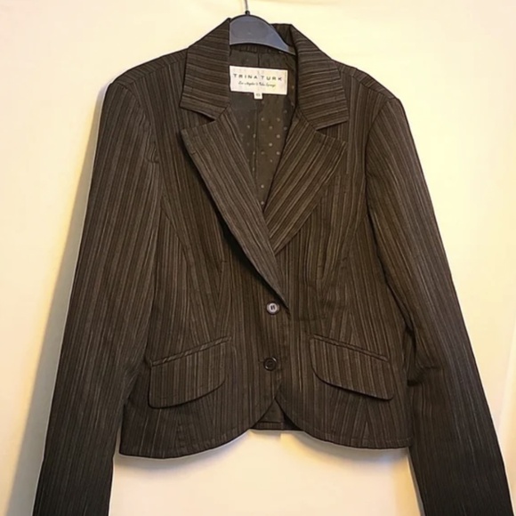 Trina Turk Micro Stripe Cropped Blazer Jacket 10 RARE - Picture 1 of 4